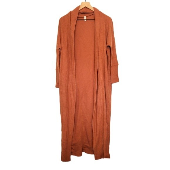 Free People Rust Orange Duster Cardigan Sweater Lone Line...